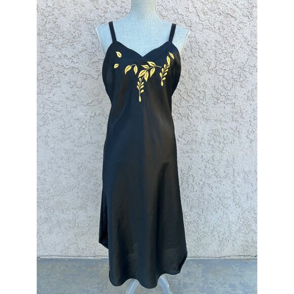 Vintage Val Mode Black Satin Nightgown Lingerie Slip Dress Old Hollywood Medium - Picture 1 of 6